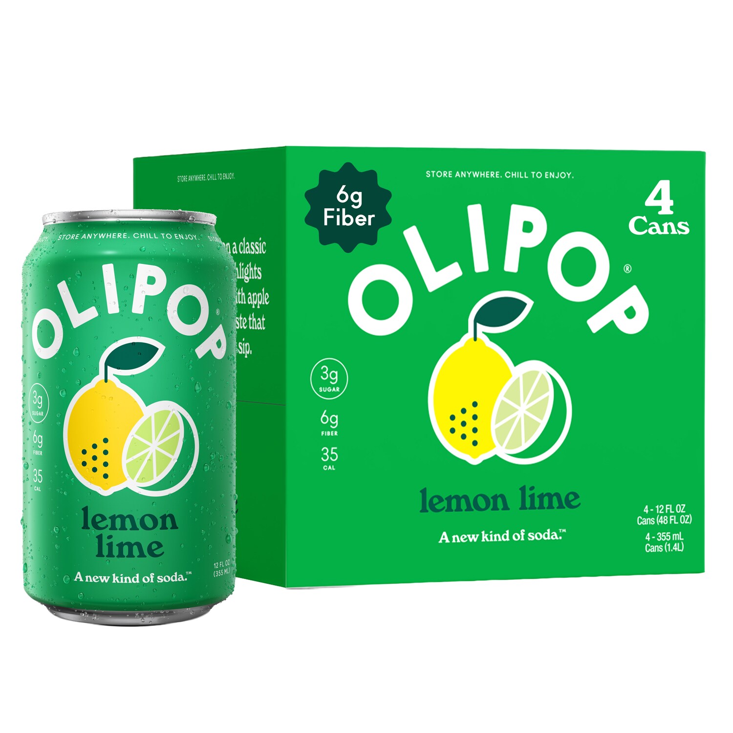 Olipop Lemon Lime Soda, Cans
